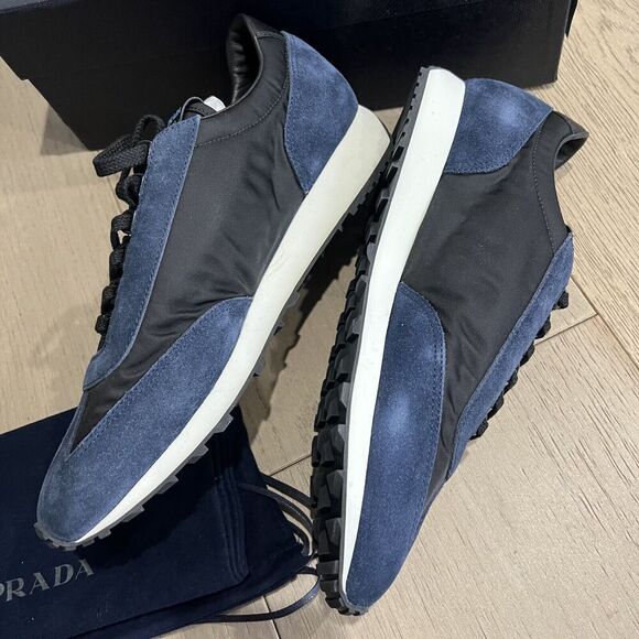 Prada Retro Trainer Sneaker Oltremare Nero Suede Leather Mens UK 9 / US 10 NEW - Picture 4 of 15